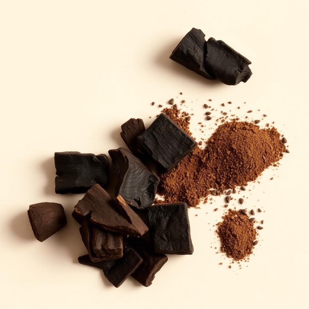 Dark chaga mushroom chunks and powder